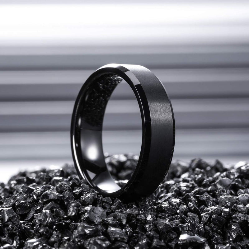 [Australia] - MISTERINGS Basic 6mm 8mm Tungsten Carbide Wedding Rings for Men Black Matte Finish Beveled Edge Comfort Fit Band A1: Black (6.0mm wide) 6 