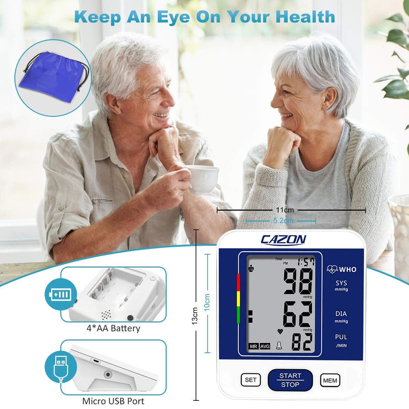 [Australia] - CAZON Blood Pressure Monitor Upper Arm BP Machine for Home Use BP Cuff Kit Pulse Rate Detection Meter with Cuff 22-32cm 2×99 Sets Memory LCD Display (Blue) Blue 