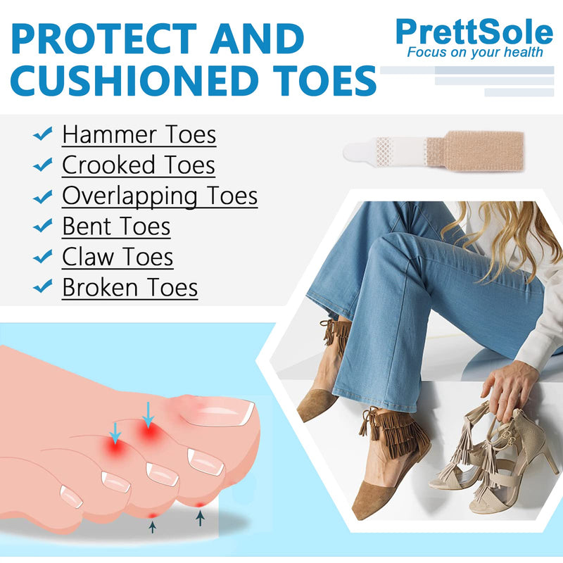 [Australia] - PrettSole 8 Pieces Toe Splints, Broken Toe Wraps, Hammer Toe Support Brace for Men, Women - Broken Toe, Crooked Toes, Overlapping Toes Cushion and Protect - Temporary Toe Straighteners Beige 