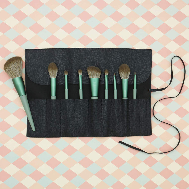 [Australia] - Makeup Brush Holder Organizer Brushes Rolling Case Pouch Holder Cosmetic Bag for Travel Portable Brushes Rolling Bag Brush Storage Pouch Case PU Leather with Belt Strap (Black) Black 