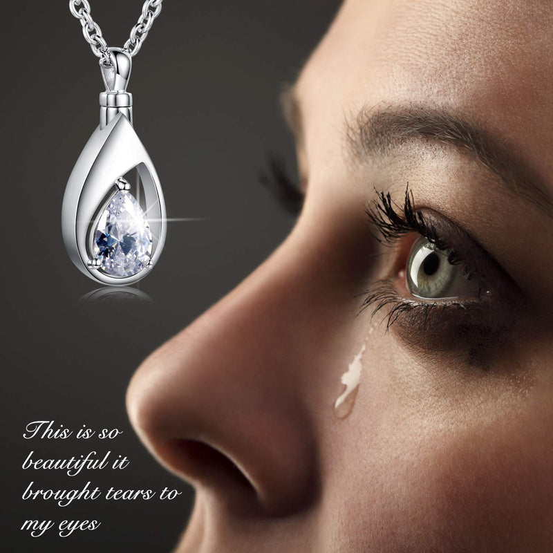 [Australia] - 925 Sterling Silver Cremation Jewelry Memorial CZ Teardrop Ashes Keepsake Urns Pendant Necklace for urn Necklaces Ashes Jewelry Gifts Clear 