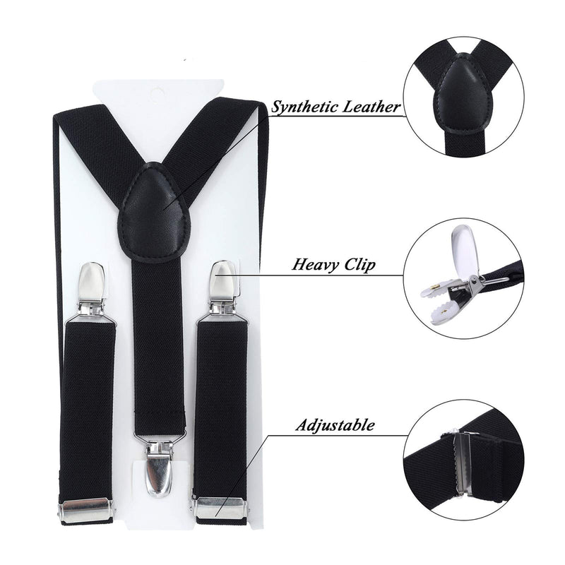 [Australia] - Kids Suspender Bowtie Necktie Sets - Adjustable Elastic Classic Accessory Sets for 6 Months to 13 Year Old Boys & Girls Black 26 Inches (Fit 6 Months to 6Years) 