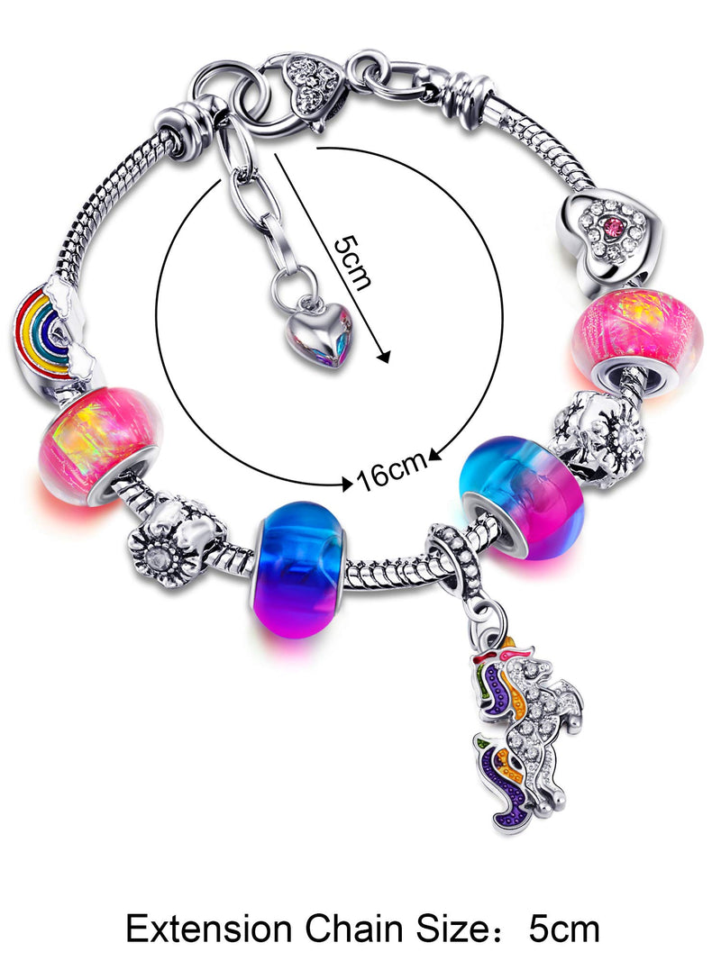 [Australia] - Zhanmai Unicorn Sparkly Crystal Charm Bracelet Bangle with Gift Box Set for Girl Lady Colorful 14 cm/ 5.5 Inch 
