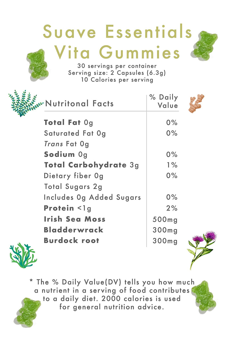 [Australia] - Suave Moss Lifestyle | Sea Moss Gummies with Bladderwrack and Burdock Root | 60 Gummies | Apple Flavour | All Natural, Vegan, Gluten Free, Non GMO, Dr Sebi. 