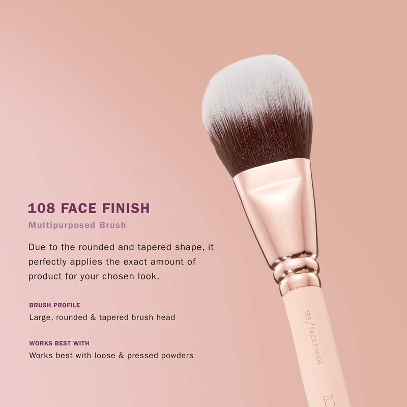 [Australia] - ZOEVA 108 Pure Synthetic Face Finish Makeup Brush (Rose Golden Vol. 2) - Powder Brush, Foundation, Bronzer Brush, Vegan, Tapered Brush 