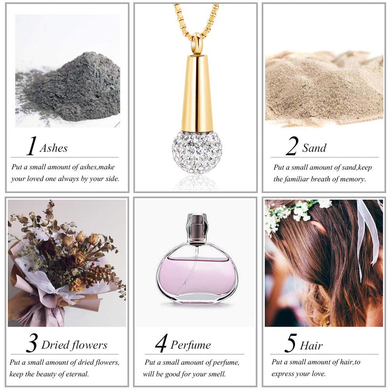[Australia] - zeqingjw Microphone Cremation Jewelry for Ashes Urn Pendant Necklace with Crystal Stainless Steel Keepsake Memorial Ash Jewelry Gold 