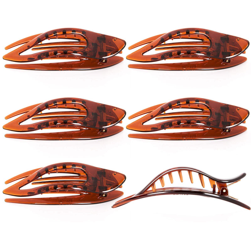 [Australia] - RC ROCHE ORNAMENT 6 Pcs Womens French Concord Curved Hair Clip No Slip Strong Grip Comfortable Hold Girls Ladies Beauty Accessory Pin Teeth Clamp, Small Brown Small - 6 Pieces 