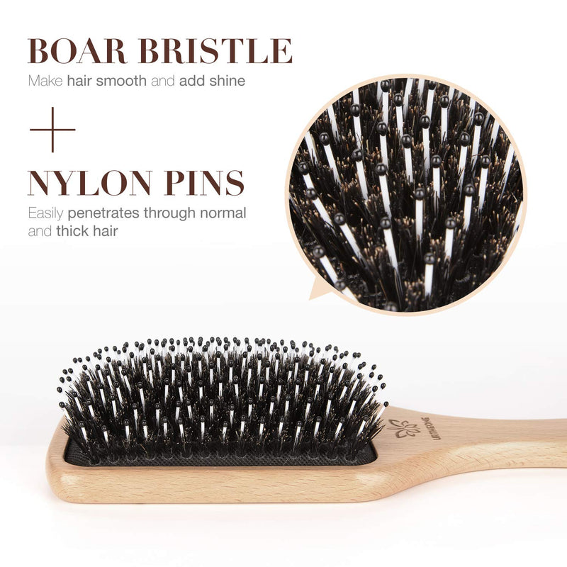[Australia] - Hair Brush Boar Bristle Hairbrush for Thick Curly Thin Long Short Wet or Dry Hair Adds Shine and Makes Hair Smooth, Best Paddle Hair Brush for Men Women Kids 