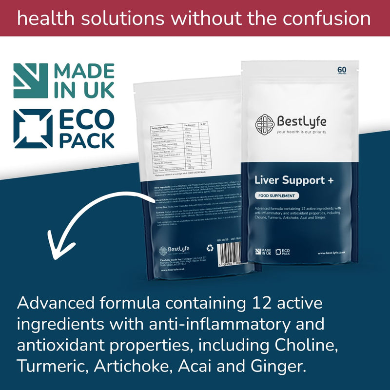 [Australia] - BestLyfe Liver Support + | 60 Capsules | Milk Thistle | Liver Detox | Liver Cleanse | Liver Repair | Liver Supplements | Gall Bladder Support | Brain Function Support | UK Made 