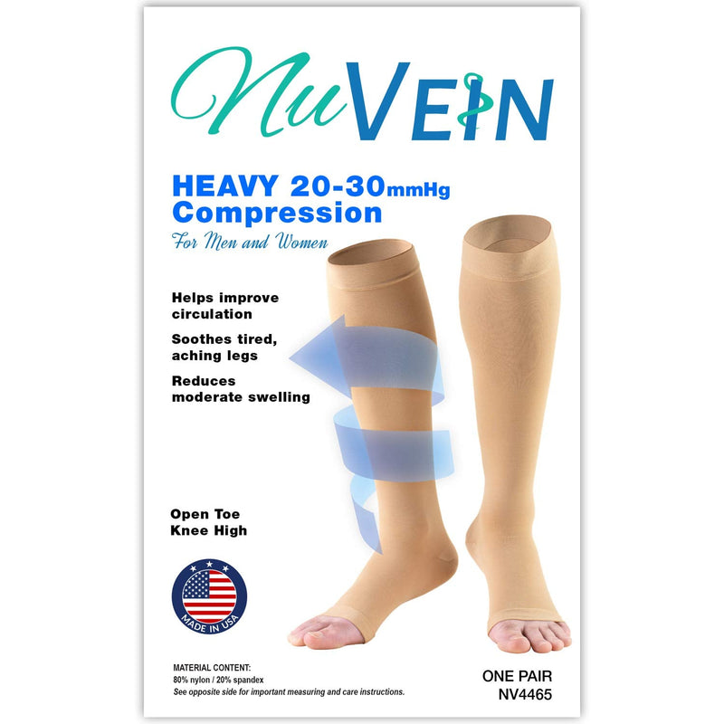 [Australia] - NuVein Medical Compression Stockings, 20-30 mmHg Support for Women & Men, Knee Length, Open Toe, Beige, Large Large (Pack of 1) 