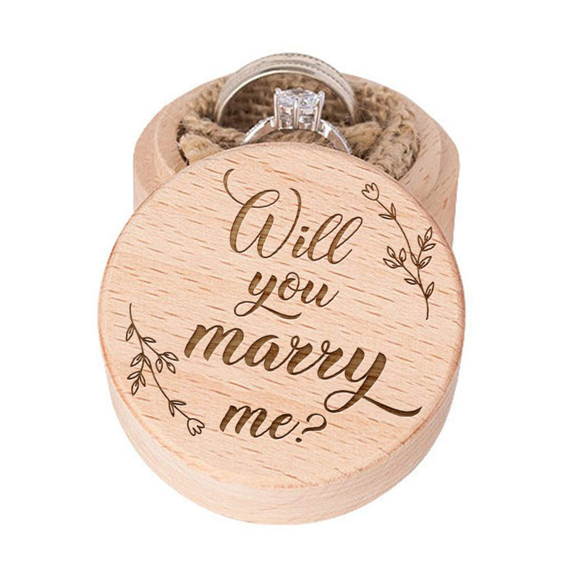 [Australia] - Proposal Wedding Ring Box, Wedding Ring Boxes for Ceremony Ring Bearer ,Circle Wood Laser Engraved Would You Marry Me Valentines Engagement Ring Holder 