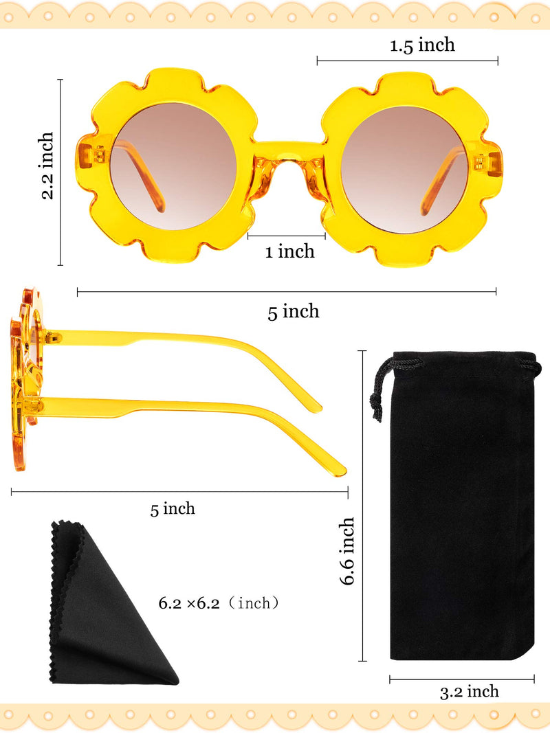 [Australia] - 4 Pairs Kids Flower Shaped Sunglasses Cute Round Flower Sunglasses with 4 Pack Glasses Cloth 4 Pack Flannel Bag for Boys Girls Party Favor 