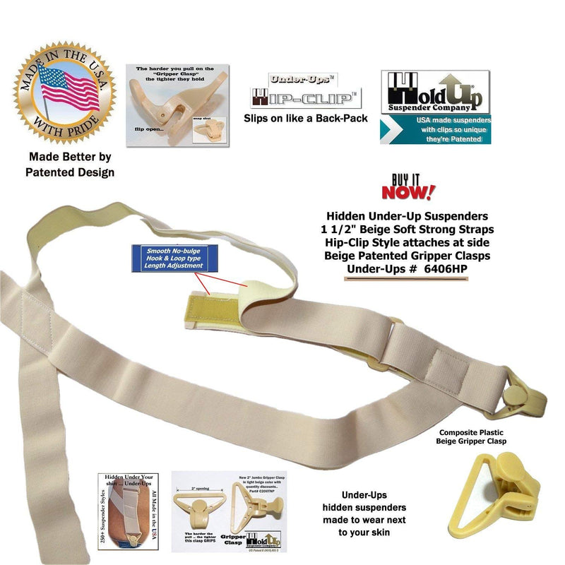 [Australia] - Hold Brand hidden undergarment beige side-clip style Suspenders with airport friendly Beige Gripper Clasps 