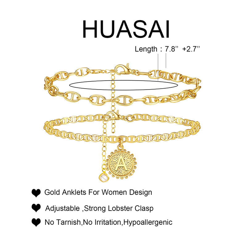 [Australia] - Initial Ankle Bracelets for Women Gold Plated Double Layered Dainty Letter Cuban Link Anklets for Teen Girls A 