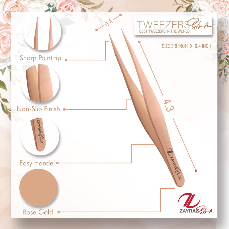 [Australia] - Professional Pointed Tweezers for Ingrown Hair - Precision Sharp Needle Nose Pointed Tweezers for Splinters Hairs, Ticks & Glass Removal - Best for Eyebrow Hair, Facial Hair Removal (Rose Gold) Rose Gold 