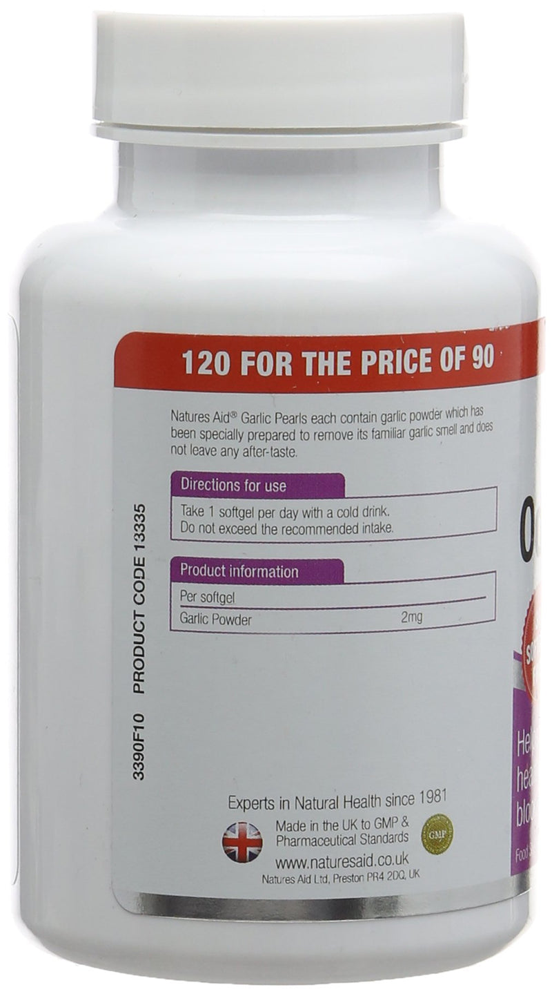 [Australia] - Natures Aid Odourless Garlic Pearls, 120 Softgel Capsules (One-a-Day, to Help Maintain a Healthy Heart and Blood Circulation, Made in the UK) 