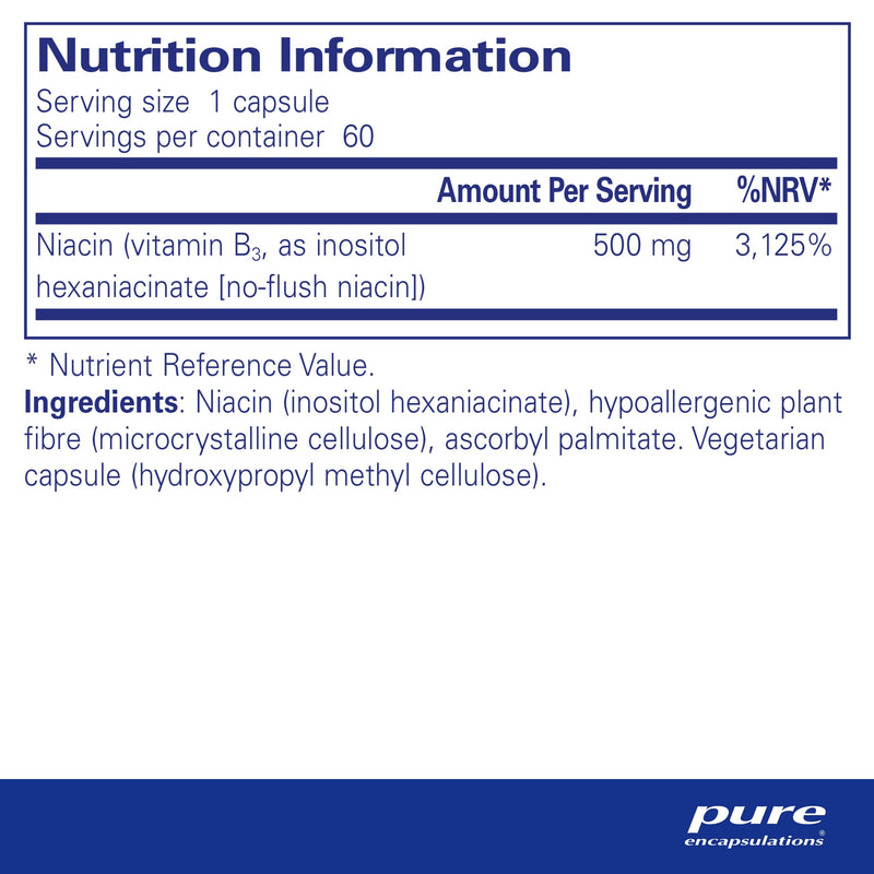 [Australia] - Pure Encapsulations - Niacitol (Vitamin B3) 500mg - Well-Tolerated, No-Flush Niacin Supplement for Metabolism Support, Tiredness and Fatigue - 60 Vegetarian Capsules 
