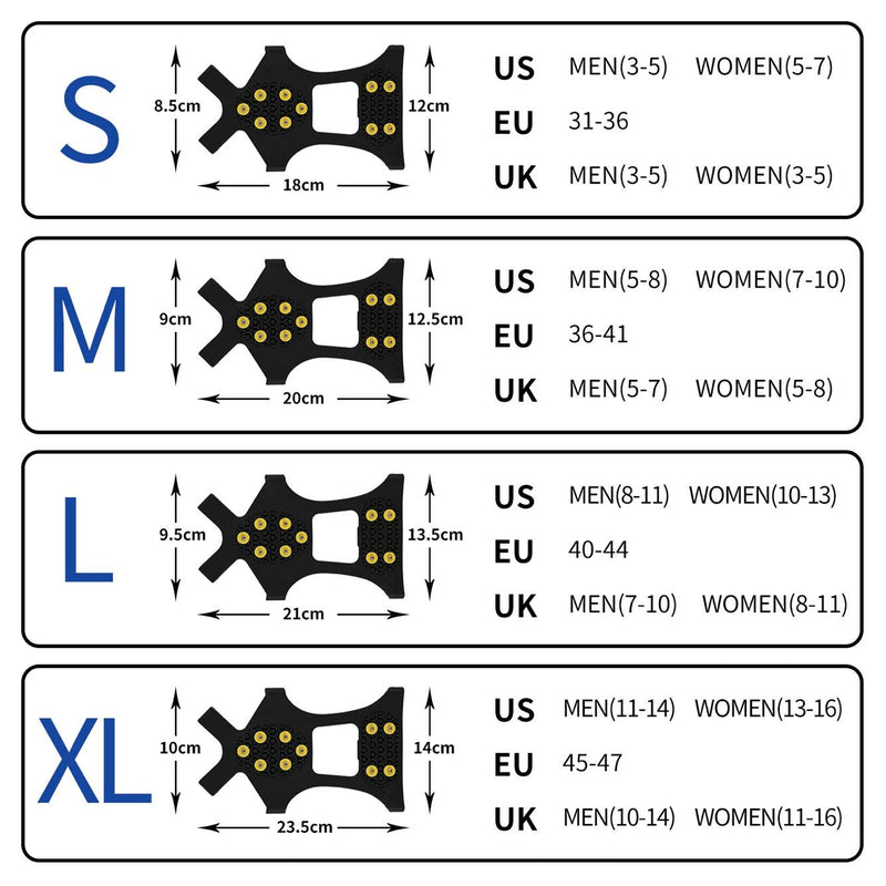 [Australia] - XYZLH Ice Cleats, Ice Grips Traction Cleats Grippers Non-Slip Over Shoe/Boot Rubber Spikes Crampons with 10 Steel Studs Crampons + 10 Extra Replacement Studs Black Medium 