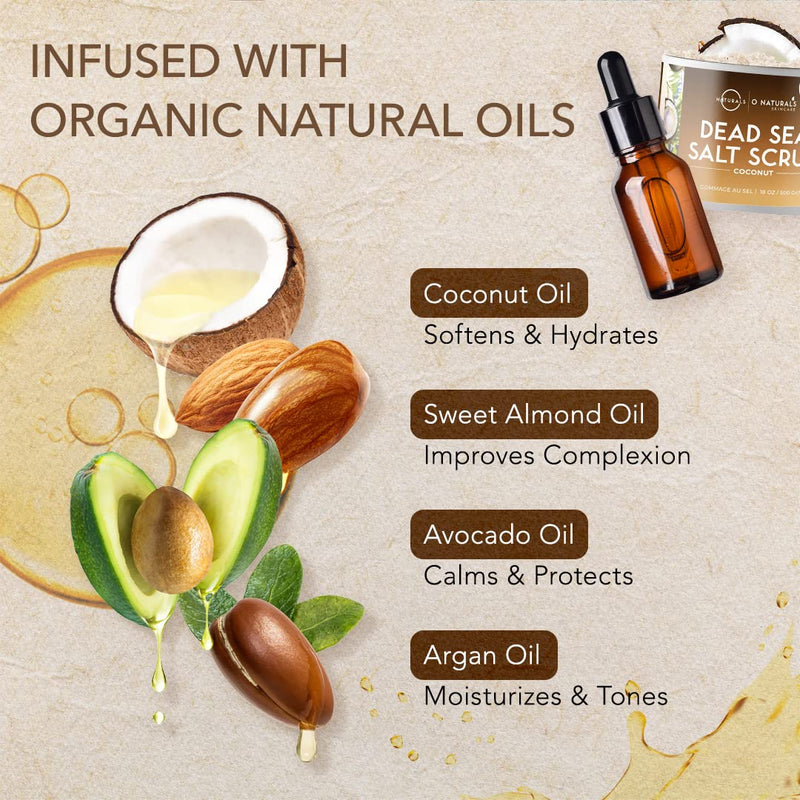 [Australia] - O Naturals 510g Ultra Hydrating Coconut Dead Sea Salt Scrub - Skin Smoothing Body Scrub Exfoliator & Foot Scrub, Body Exfoliator & Exfoliating Face Scrub - Facial Scrub 