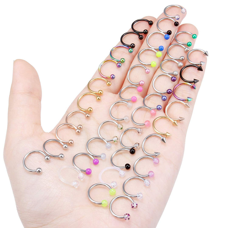 [Australia] - Ftovosyo 36-40Pcs 16G Surgical Steel Nose Septum Rings Piercing Jewelry Horseshoe Cartilage Helix Tragus Earring Hoop Eyebrow Lip Hoop Retainer for Women Men 8mm 10mm 40pcs 10.0 Millimeters 