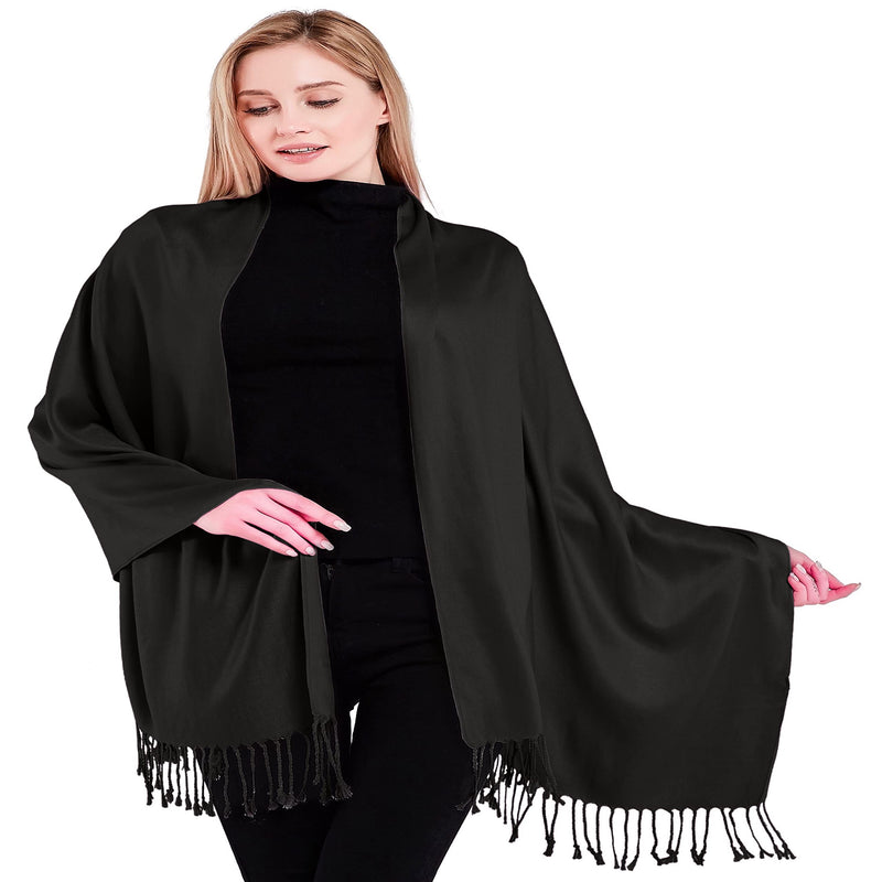 [Australia] - CJ Apparel Solid colour Nepalese Shawl Pashmina Scarf Shawls Pashminas Wraps (30+ colours) NEW Black 