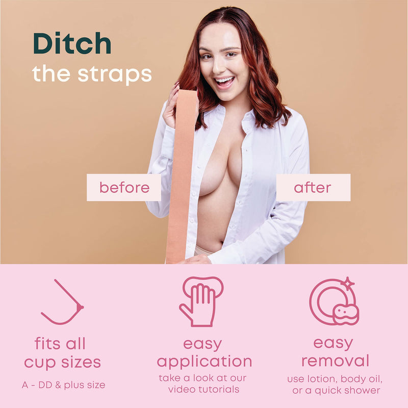[Australia] - Boob Tape, Boobytape for Breast Lift | Achieve Chest Brace Lift & Contour of Breasts | Sticky Body Tape for Push up & Shape in All Clothing Fabric Dress Types | Waterproof Sweat-Proof Bob Tape Beige 