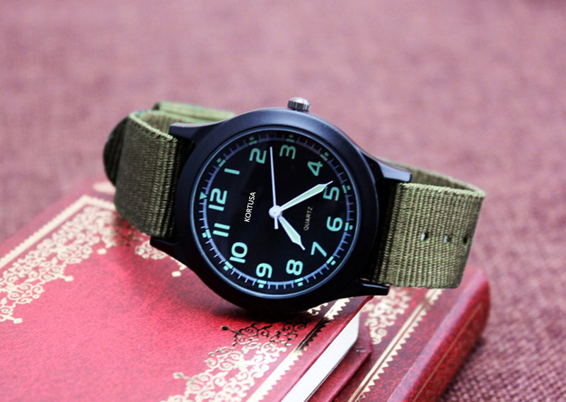 [Australia] - School Kids Army Military Wrist Watch Luminous Watch with Nylon Strap green 