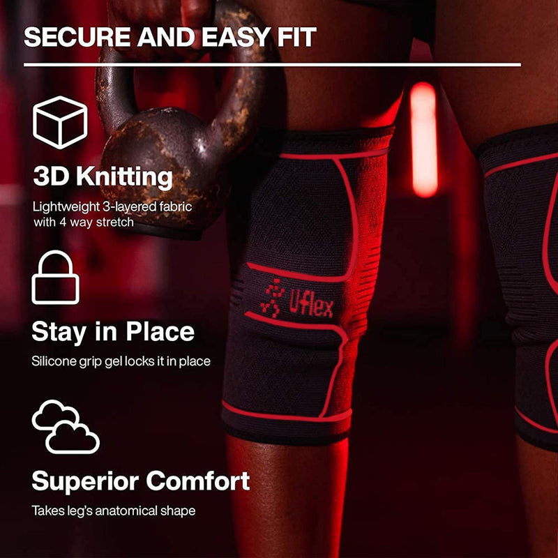 [Australia] - Uflex Athletics (Medium) Knee Compression Sleeve Support for Running, Jogging, Sports, Joint Pain Relief, Arthritis and Injury Recovery-Single Wrap Red M 