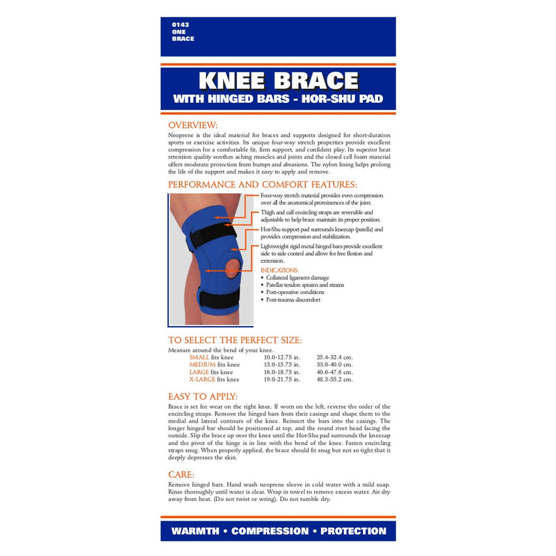 [Australia] - OTC Knee Brace Neoprene Sleeve Hor-Shu Pad Hinged Bars, Blue, Large 