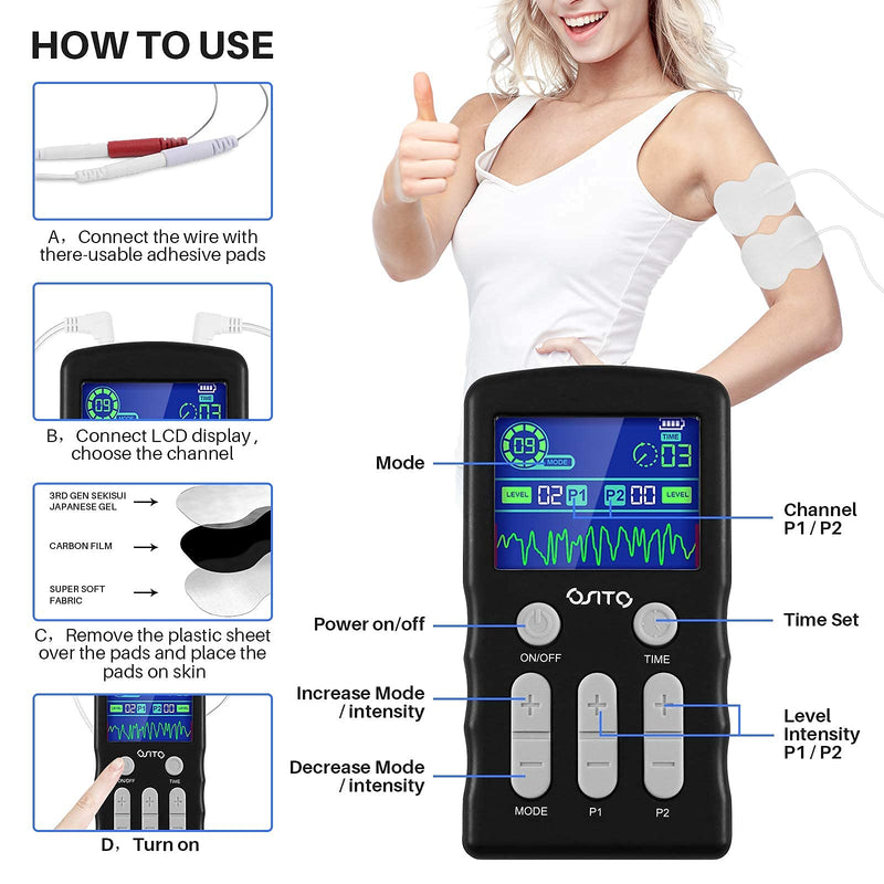 [Australia] - TENS Unit Machine (F.D.A.- Cleared) Dual Channel EMS Muscle Stimulator with 25 Modes 50 Intensities for Full Body Massage Therapy, Rechargeable Muscle Massager with 10 Electrodes Pads 