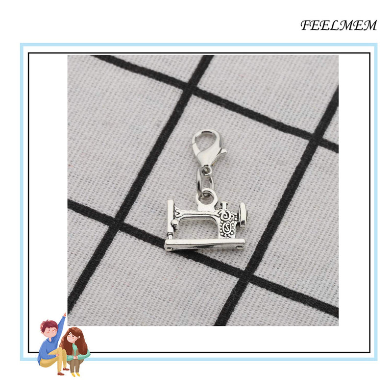 [Australia] - FEELMEM Sewing Charm Sewing Machine Charm Clip on Charm Zipper Pull Charm Sewing Jewelry Quilting Jewelry Gift for Quilters/Sewers/Seamstress/Costume Designers Silver 