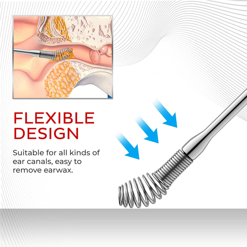 [Australia] - TOTCLEAR Ear Wax Removal Stainless Steel 360° Spiral Ear Care Tools Silver 