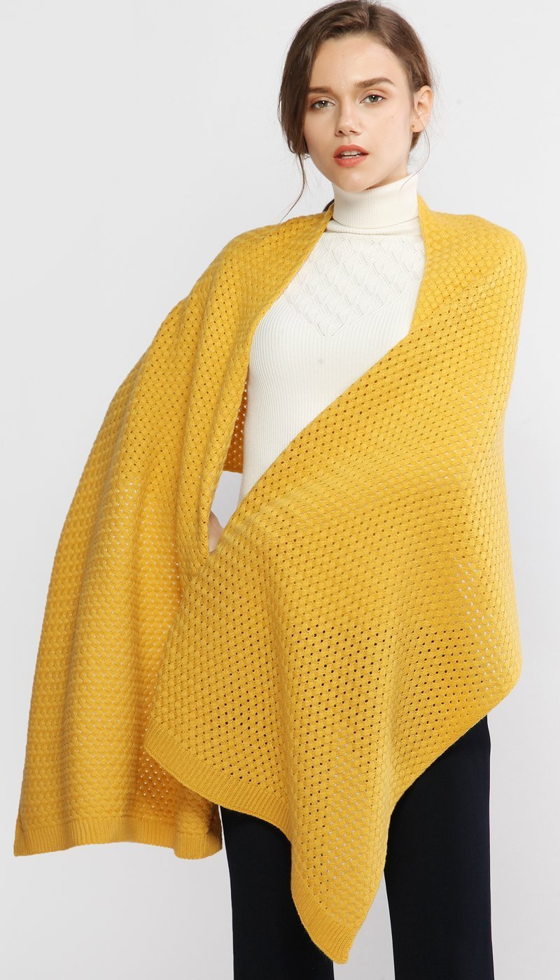 [Australia] - RIIQIICHY Chunky Knit Scarfs for Women Thick Cable Shawls Wrap Winter Soft Warm Long Large Solid Color Pashminas Stole Yellow 