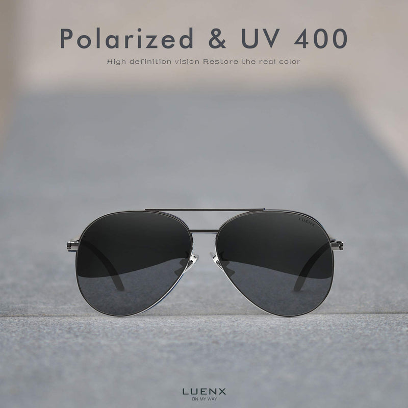[Australia] - LUENX Aviator Sunglasses for Men Women-Polarized Driving UV 400 Protection with Case 1-black/Gun Frame/Non-mirrored 60 Millimeters 