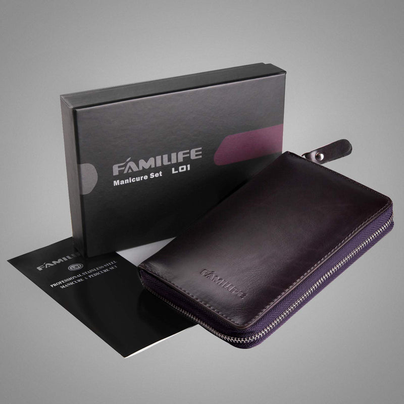 [Australia] - FAMILIFE L01 11 in 1 Stainless Steel Manicure Set with Box A-Dark Purple 