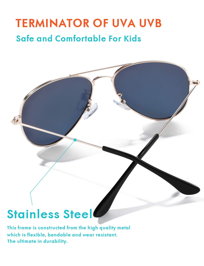 [Australia] - Kids Pilot Polarized Sunglasses for Boys and Girls with Case UVB UV 400 Protection Toddler Eyewear Age 2-12… Gold Frame, Gold Lens Age 5-12, 52 Millimeters 