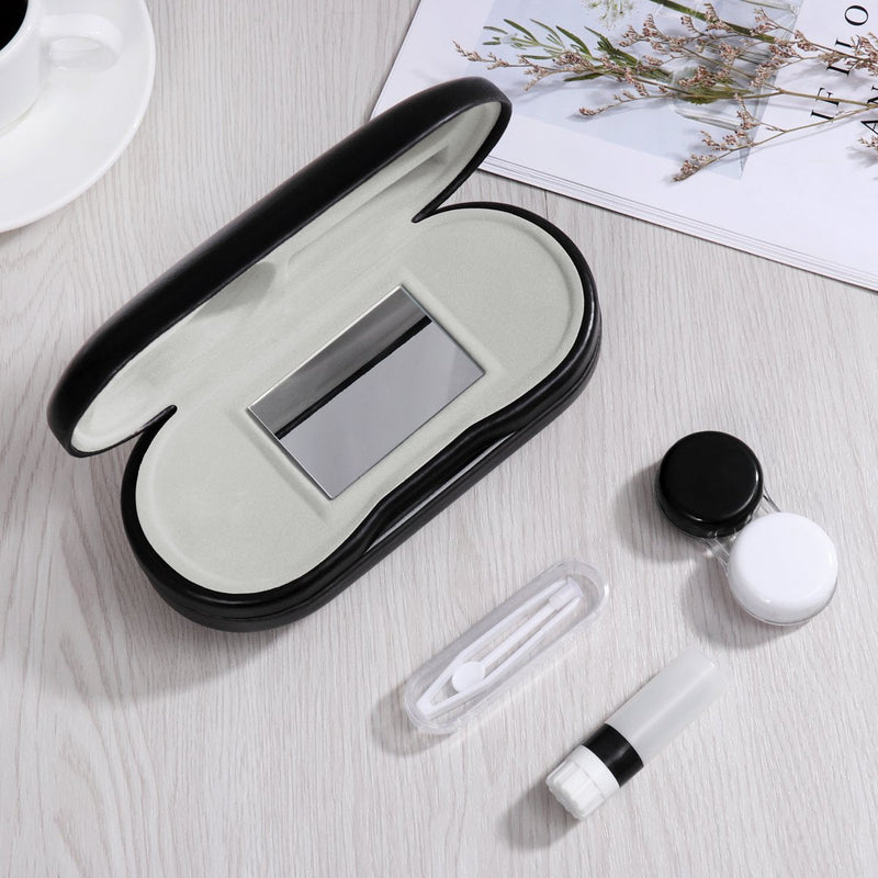 [Australia] - ROSENICE Eyeglasses and Contact Lens Case - 2 in 1 Double Sided Portable Glasses Case - Leakproof, Tweezers and Applicator Included - for Home, Travel (Black) 