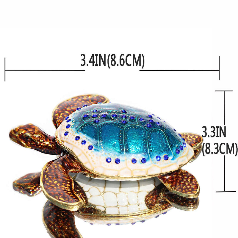 [Australia] - Waltz&F Sea Turtle Crystal Studded Pewter Jewelry Trinket Box Bejeweled Hand-painted Ring Holder Mother's day Gift blue 