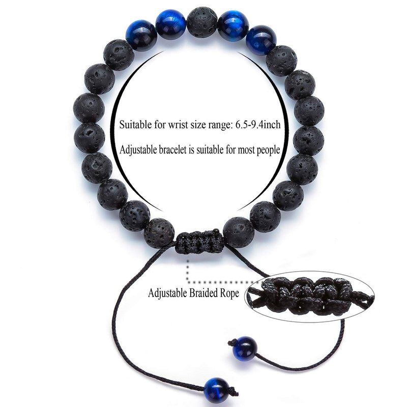 [Australia] - Hamoery Men Women 8mm Lava Rock Aromatherapy Anxiety Essential Oil Diffuser Bracelet Braided Rope Natural Stone Yoga Gifts Beads Bracelet Bangle-21017 A-Blue Tiger Eye 