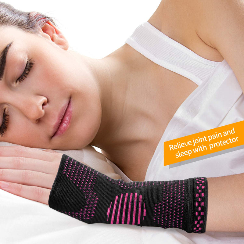 [Australia] - ABYON Wrist Compression Sleeves (Pair) for Carpal Tunnel and Pain Relief Treatment,Wrist Support for Women and Men.Breathable and Sweat-Absorbing carpal tunnel wrist brace Pink Medium 
