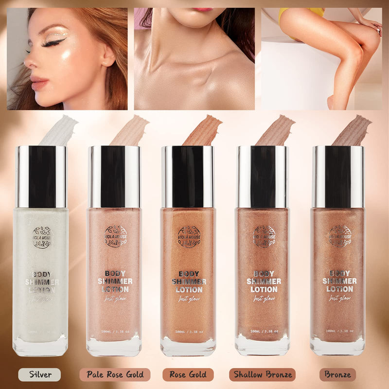 [Australia] - VIOLA HOUSE Body Shimmer Highlighter Makeup, Face Body Glow Illuminator, Waterproof Moisturizing Liquid Spray, Radiance All In One Makeup Shimmer Body Lotion,100ML/3.38oz (Shallow Bronze) Shallow Bronze 