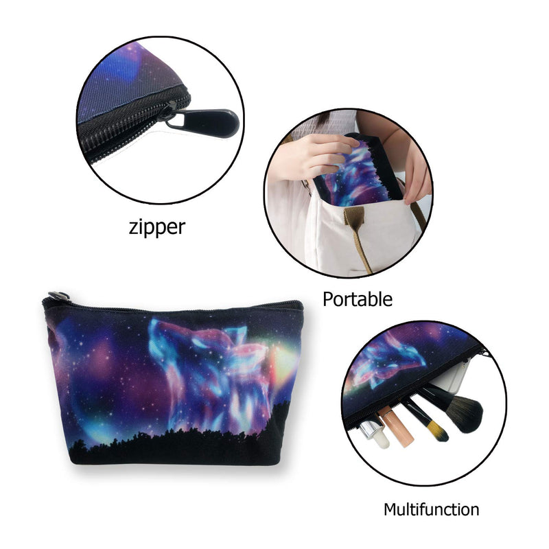 [Australia] - Women Cosmetic bag, Portable Hand-held Travel Makeup Toiletry Pouch Multifunction Organizer Storage Case with Galaxy Forest Wolf Patterns 