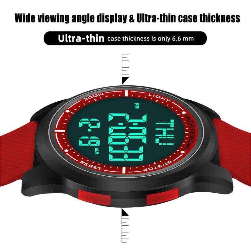 [Australia] - Beeasy Digital Watch Waterproof with Stopwatch Alarm Countdown Dual Time, Ultra-Thin Super Wide-Angle Display Digital Wrist Watches for Men Women Red 