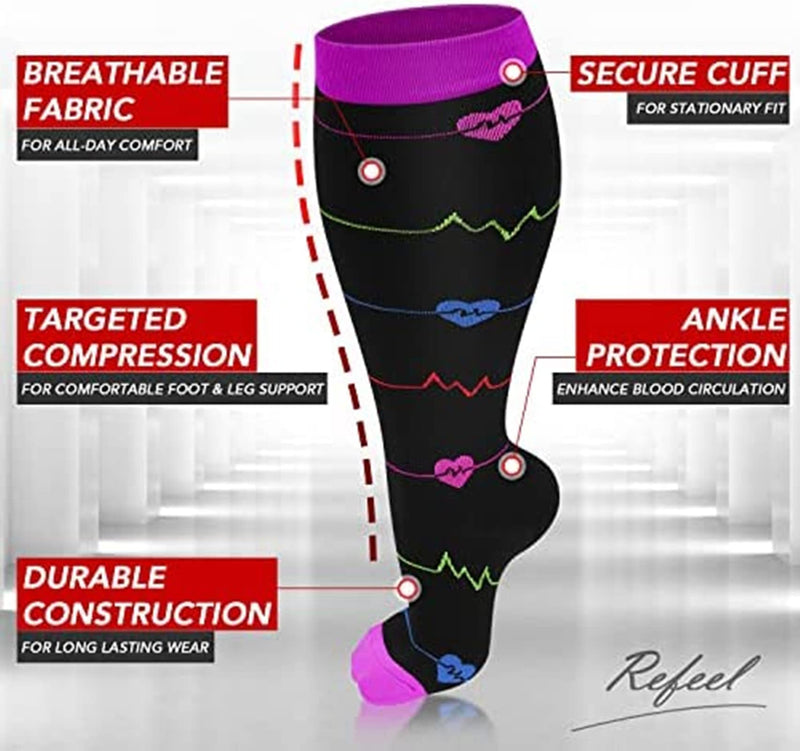 [Australia] - Cheeroyal 1 Pair Plus Size Compression Socks for Women and Men, 20-30mmhg Extra Large Wide Calf Knee High Stockings for Circulation Support 2XL YS001-6 