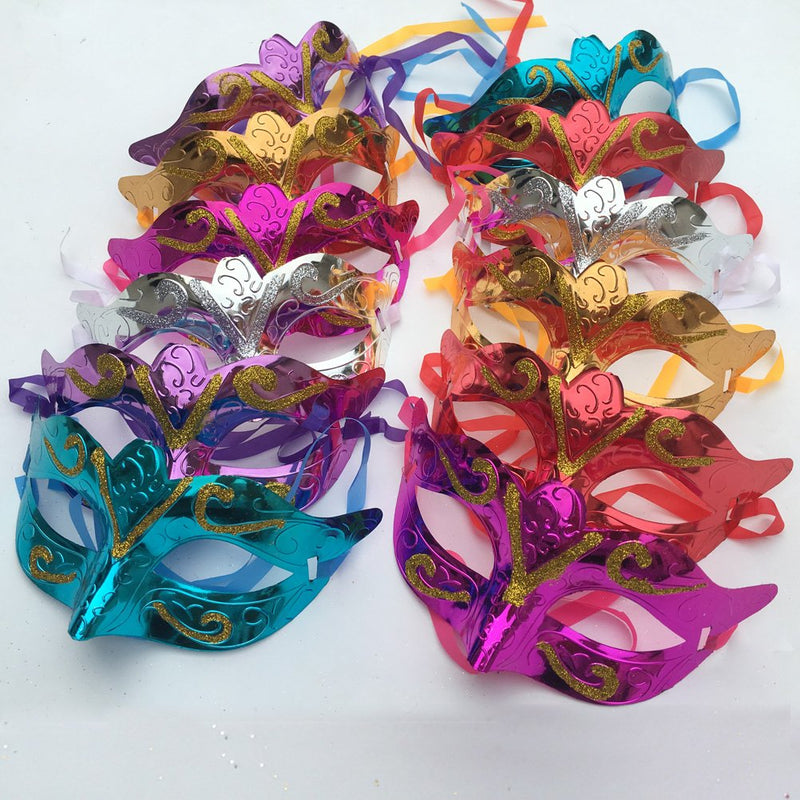 [Australia] - Arlai Pack of 12, Gold shining plated party mask wedding props masquerade mardi gras mask 