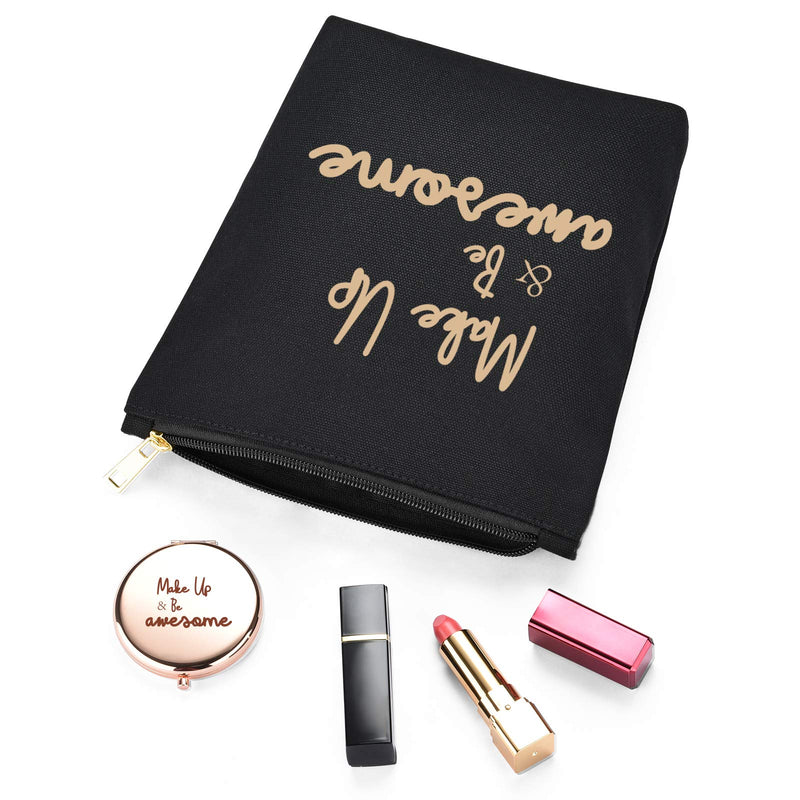 [Australia] - Make Up & Be Awesome -Birthday Gift For Sisters Friend Mom Wife -Makeup Bag And Rose Gold Mirror Gift -Set Of 2 