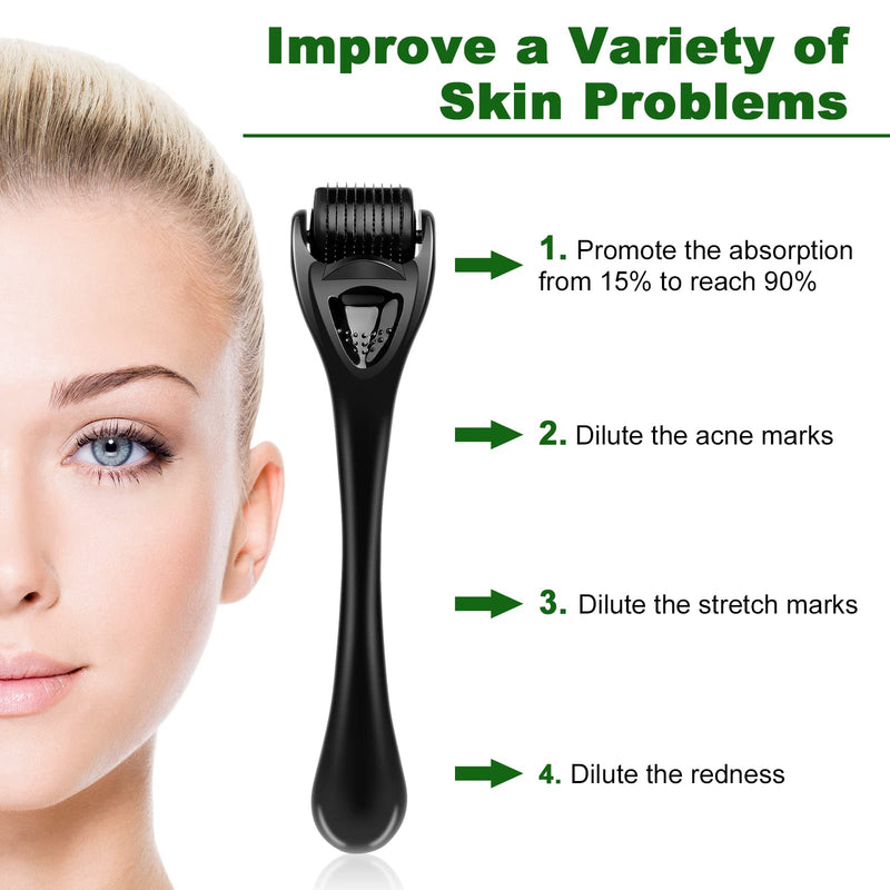 [Australia] - URAQT Derma Roller, 0.5mm Beard Roller, Titanium Micro Needling Roller for Men and Women, Beard Growth Roller for Stimulate Hair Growth, Facial Skin Care, Scar Removal 0.5mm-Black 