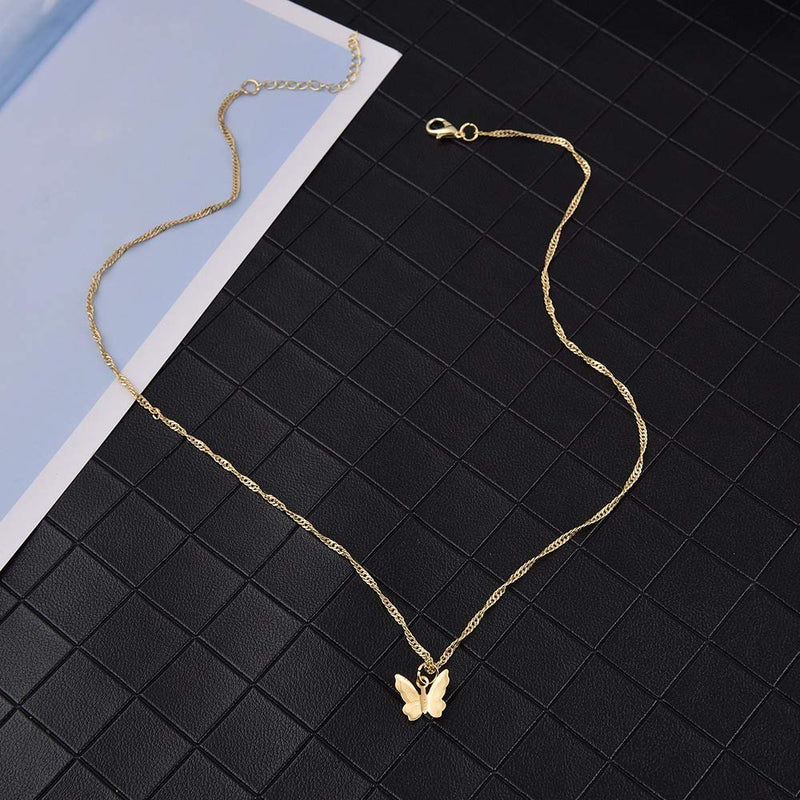 [Australia] - 4 Sets Layered Choker Necklace Gold Butterfly Star Moon Heart Pendant Necklace Cute Vsco Multilayer Chain Choker Necklace for women teen girl Butterfly Gold 