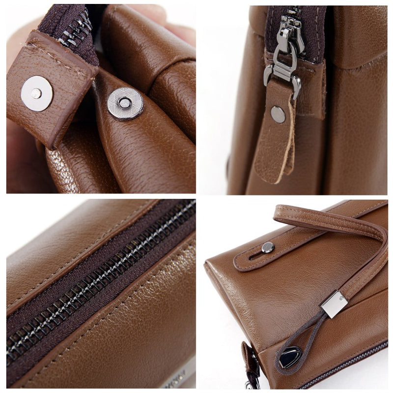 [Australia] - SIMU Men's Genuine Leather Big Wrist Clutch Bags Business Handbag Soft（brown） brown 