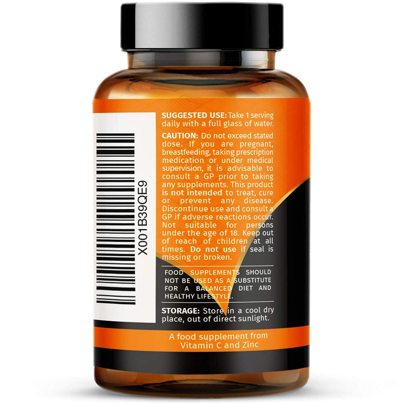 [Australia] - Vitamin C 1200mg and Zinc 40mg per Daily Serving - 120 High Strength Vegan Capsules with Ascorbic Acid - 2 Month Supply - Made in The UK by Howard & James 